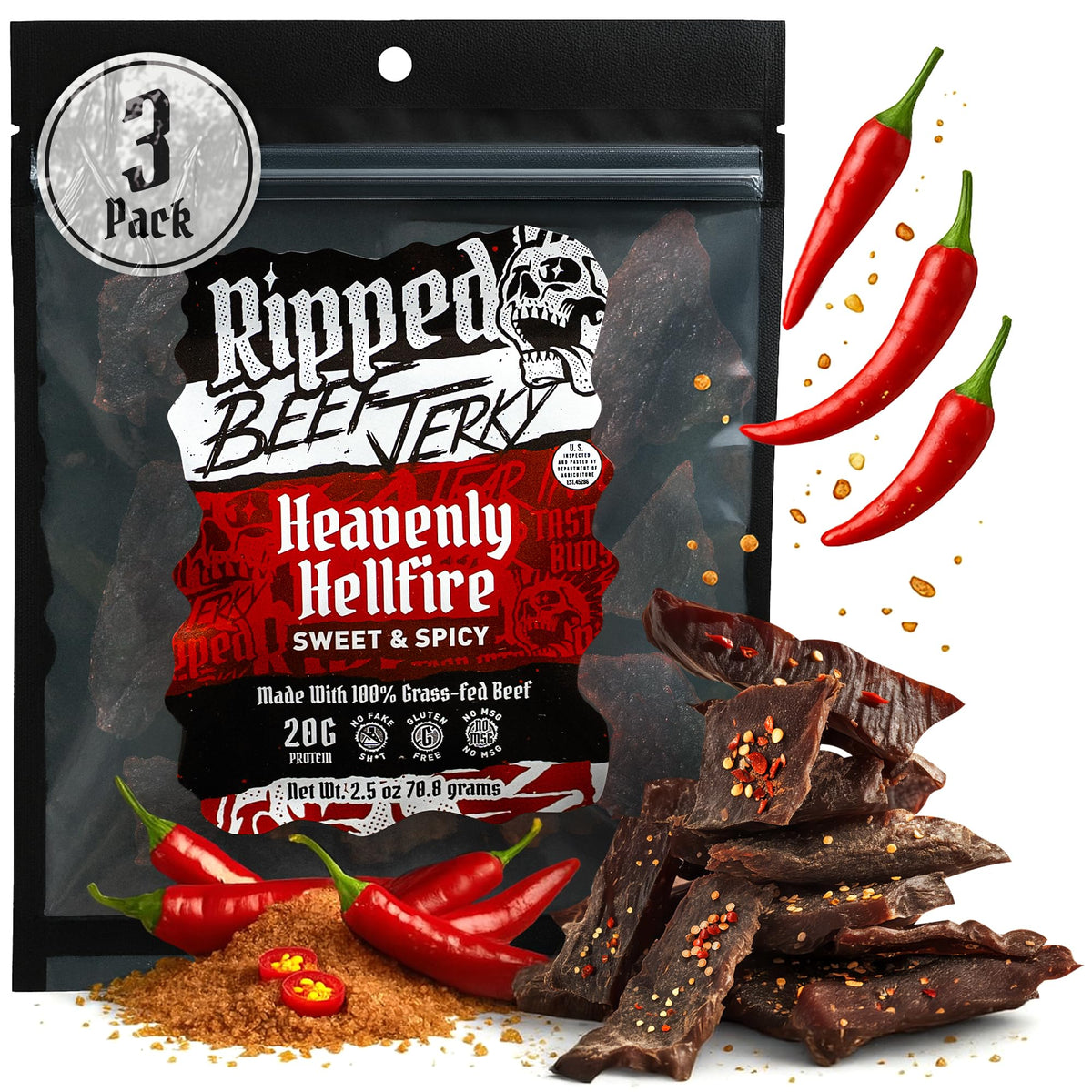 Beef Jerky Grass-Fed 20g Protein Made in USA