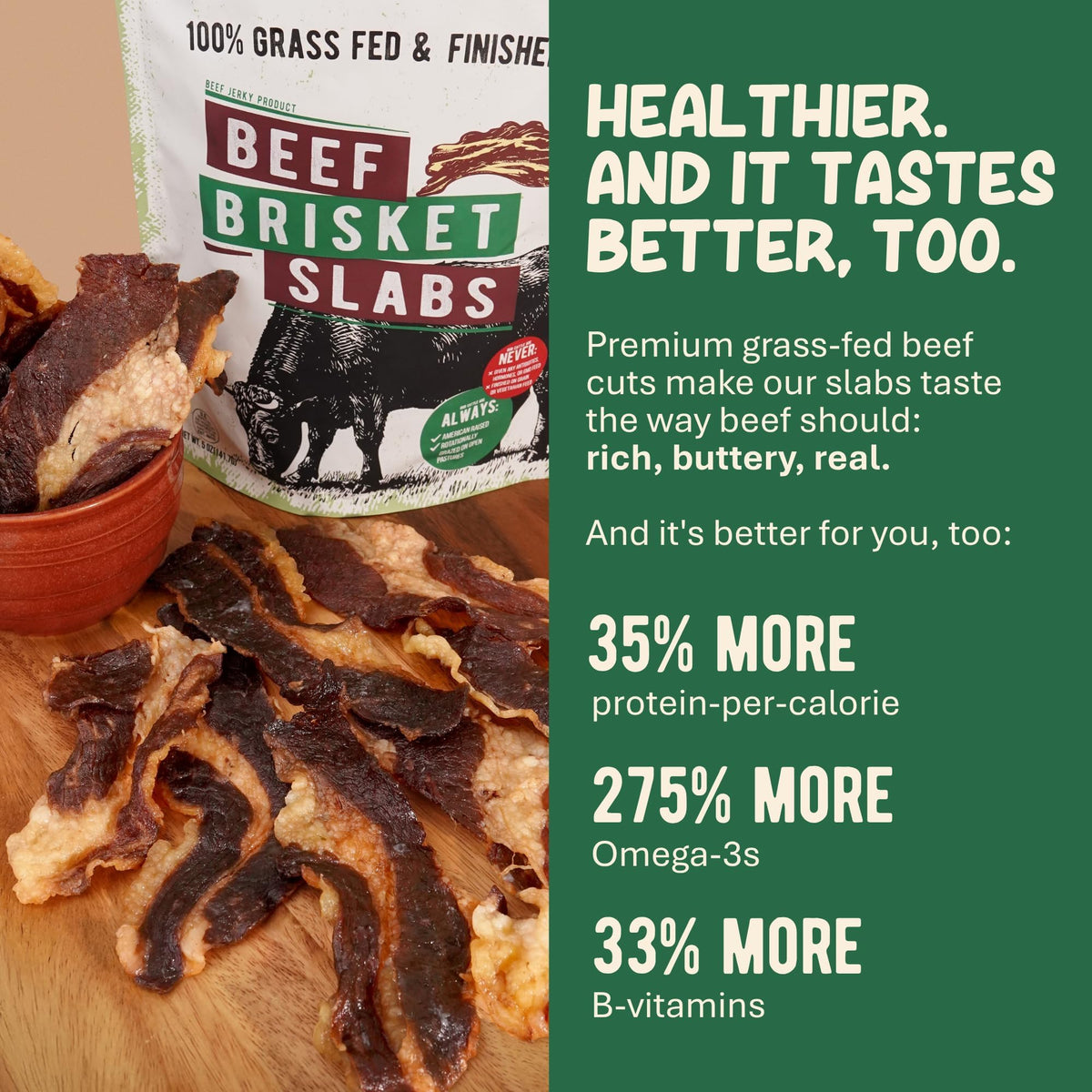 Beef Brisket Slabs Grass-Fed High-Protein Snack