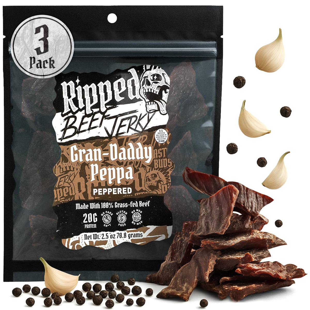 Beef Jerky Grass-Fed 20g Protein Made in USA