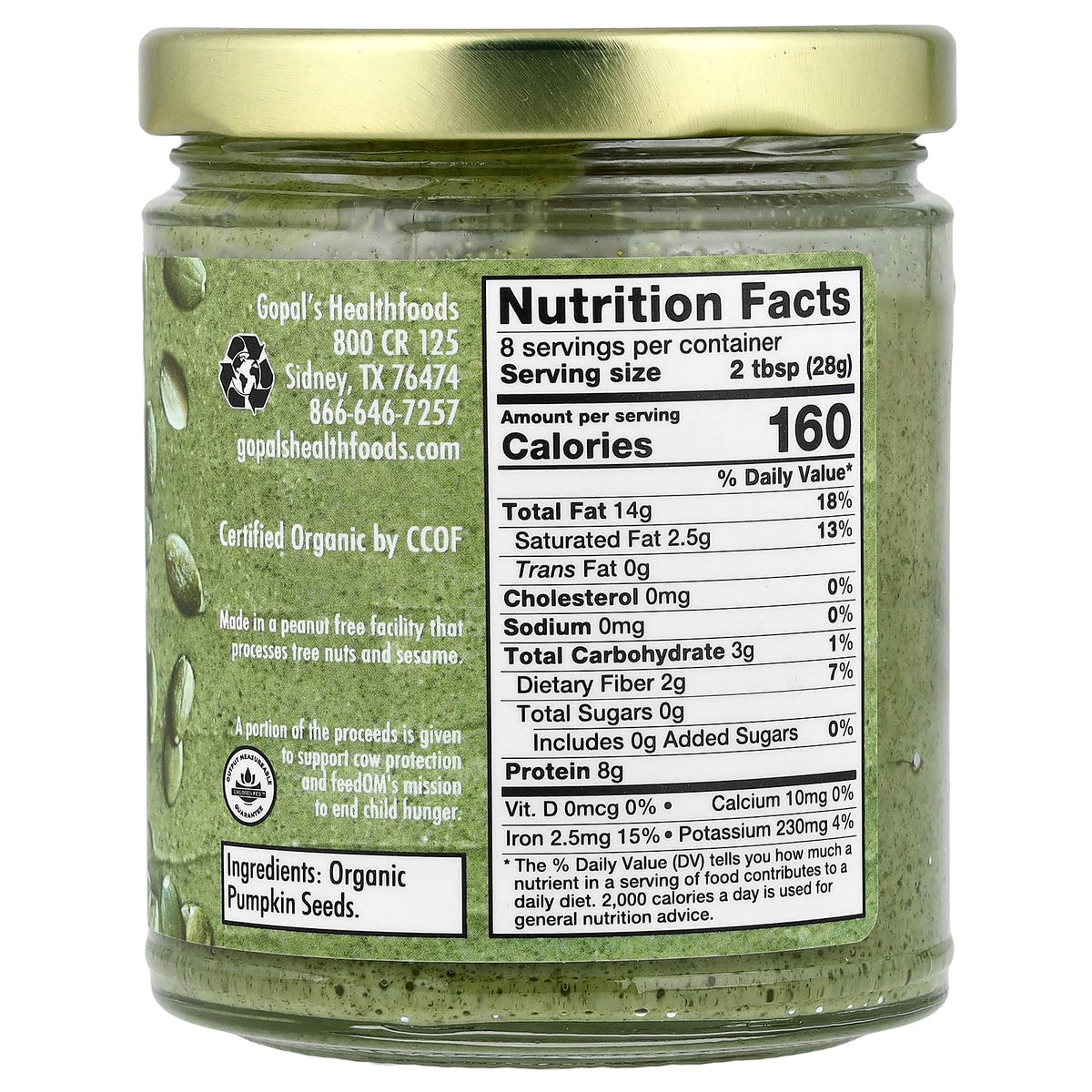 Organic Pumpkin Seed Butter Sprouted and Unsalted