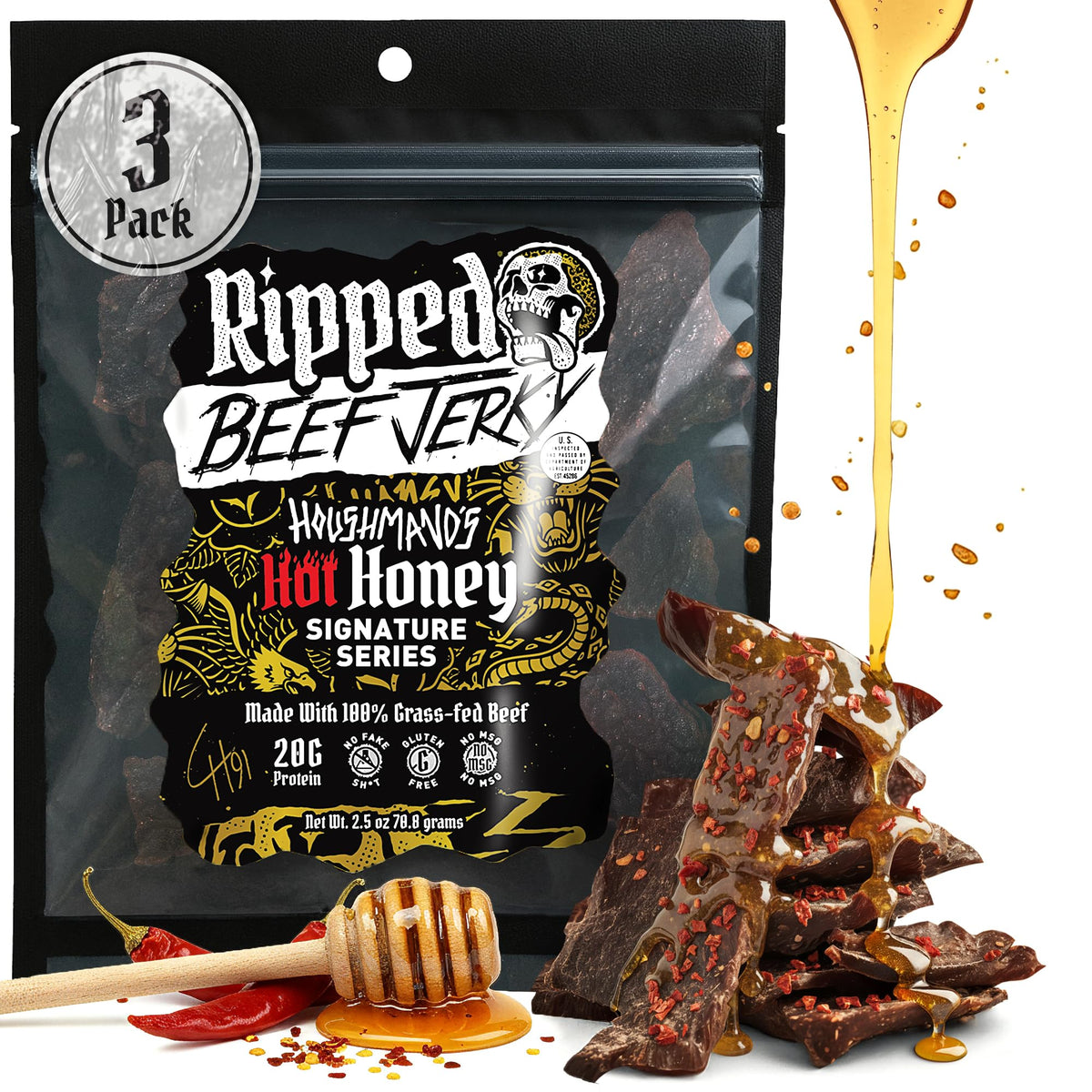 Beef Jerky Grass-Fed 20g Protein Made in USA
