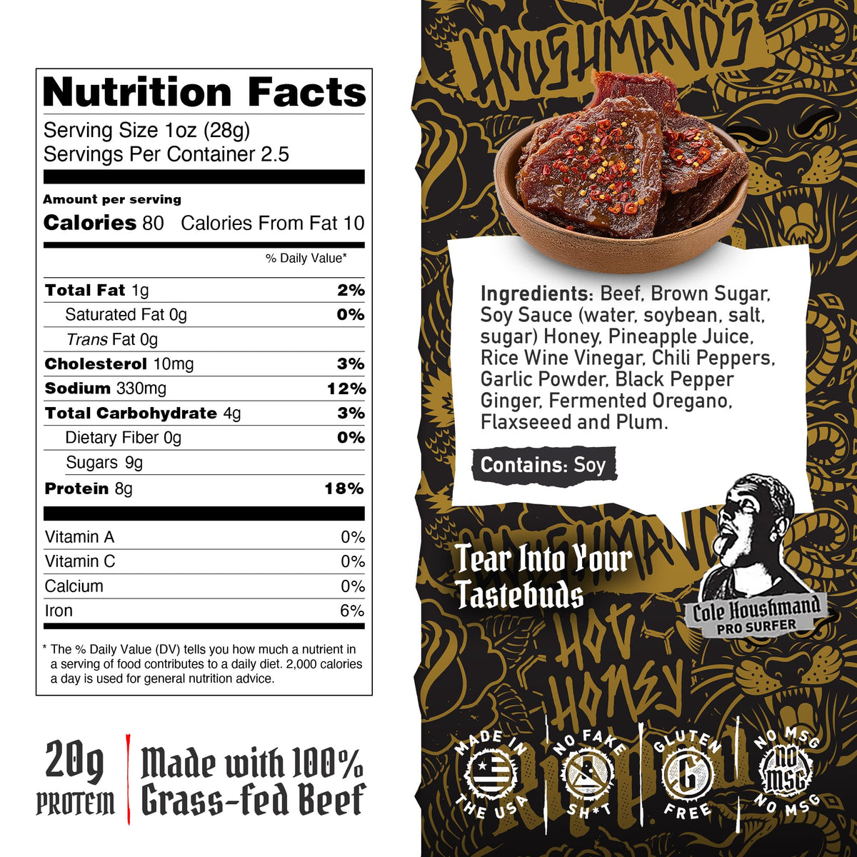 Beef Jerky Grass-Fed 20g Protein Made in USA