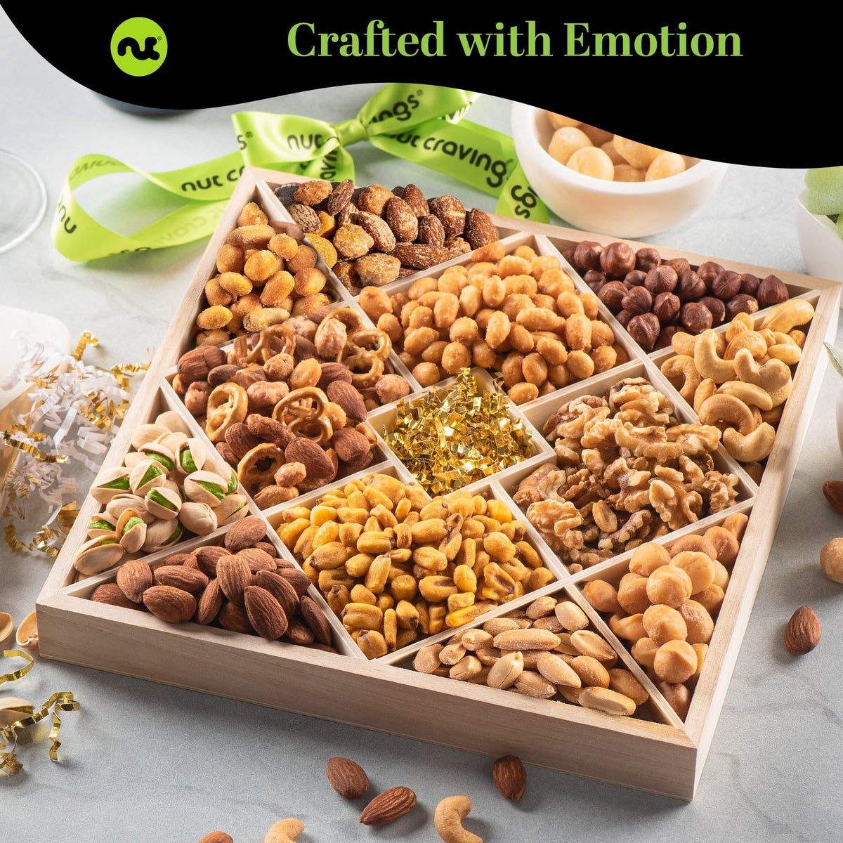 Mixed Nuts Gift Basket in Reusable Wooden Box
