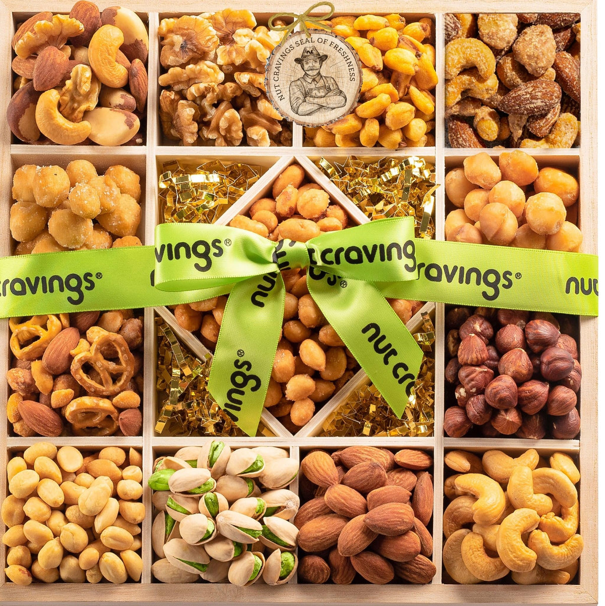 Mixed Nuts Gift Basket in Reusable Wooden Box