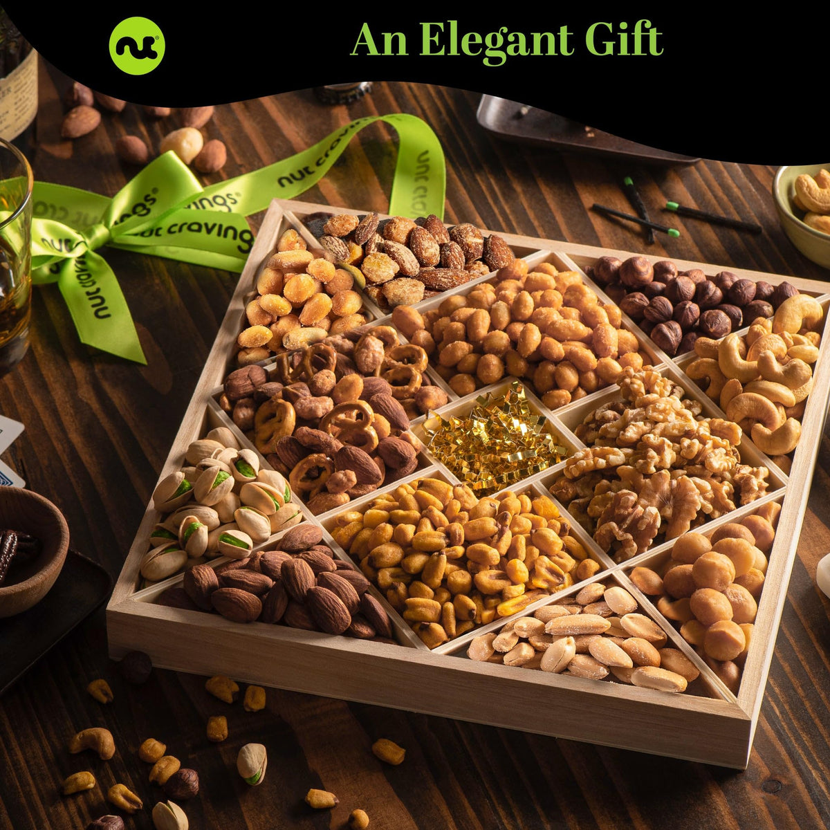 Mixed Nuts Gift Basket in Reusable Wooden Box